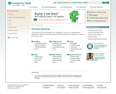 Commerce Bank Personal Banking Page